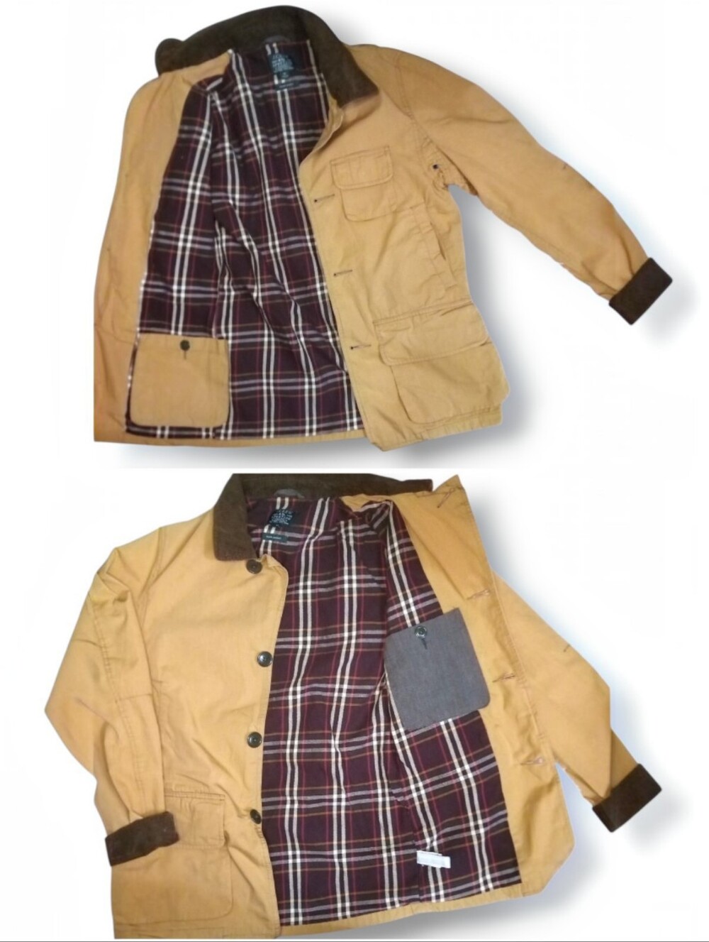 J. CREW Vintage Barn Jacket | Tan w/Brown Trim Plaid Lining Men's XS /Unisex S/M - Picture 12 of 15